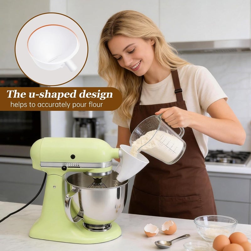 KEEUH White Flour Funnel for Kitchen Aid Mixer, Stand Mixer Accessories for 5 Qt Tilt-Head Models, Compatible with KitchenAid Artisan KSM150, Easy Pour Attachment, Dishwasher Safe Baking Tool - Image 3
