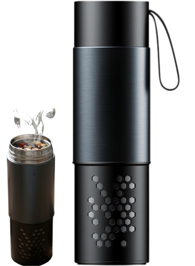 ترموس شاي وقهوة وماء منكه 450 مل مع مصفاة داخلية من الستانلس ستيل، زجاجة حرارية محكمة الغلق مانعة للتسرب، تصميم محمول مع حزام لسهولة الحمل أثناء السفر، الاستخدام في المكتب، المدرسة، المنزل، الرحلات، التنزه، الرياضة، السيارات، الحافلات، الطائرات، يحافظ على المشروبات الساخنة والباردة لساعات طويلة، مثالي لتحضير الشاي، القهوة، الأعشاب، الشاي الأخضر، الشاي الأسود، القهوة العربية، القهوة الأمريكية، المشروبات المثلجة، العصائر الطازجة، الماء المنكه بالفواكه، مناسبة لعشاق الشاي والقهوة والمشروبات الصحية، مقاومة للصدمات، سهلة التنظيف، متينة، صديقة للبيئة، قابلة لإعادة الاستخدام، مثالية للطلاب، الموظفين، المسافرين، محبي الرحلات والنزهات، هدية رائعة للمناسبات - Image 1
