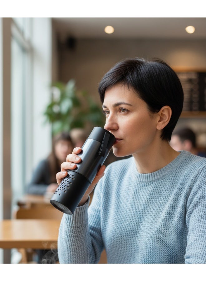 ترموس شاي وقهوة وماء منكه 450 مل مع مصفاة داخلية من الستانلس ستيل، زجاجة حرارية محكمة الغلق مانعة للتسرب، تصميم محمول مع حزام لسهولة الحمل أثناء السفر، الاستخدام في المكتب، المدرسة، المنزل، الرحلات، التنزه، الرياضة، السيارات، الحافلات، الطائرات، يحافظ على المشروبات الساخنة والباردة لساعات طويلة، مثالي لتحضير الشاي، القهوة، الأعشاب، الشاي الأخضر، الشاي الأسود، القهوة العربية، القهوة الأمريكية، المشروبات المثلجة، العصائر الطازجة، الماء المنكه بالفواكه، مناسبة لعشاق الشاي والقهوة والمشروبات الصحية، مقاومة للصدمات، سهلة التنظيف، متينة، صديقة للبيئة، قابلة لإعادة الاستخدام، مثالية للطلاب، الموظفين، المسافرين، محبي الرحلات والنزهات، هدية رائعة للمناسبات - Image 2