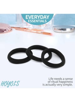 HOYOLS Cotton Hair Ties 1.6 Inch Soft & Stretch Large Nylon Fabric Ponytail Holder Bands for Thick Heavy Curly Hair, No Slip No Damage Seamless Headbands 50 Pcs (Black)  - Image 5
