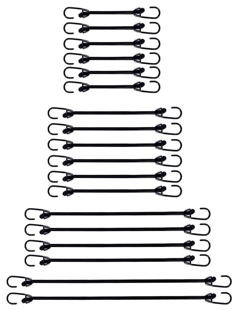 Joneaz Mini Bungee Cords with Hooks 2 inch 4 inch 6 inch 9 inch, Assorted 18-Piece Set Package of Small Bungee Cords - Image 1