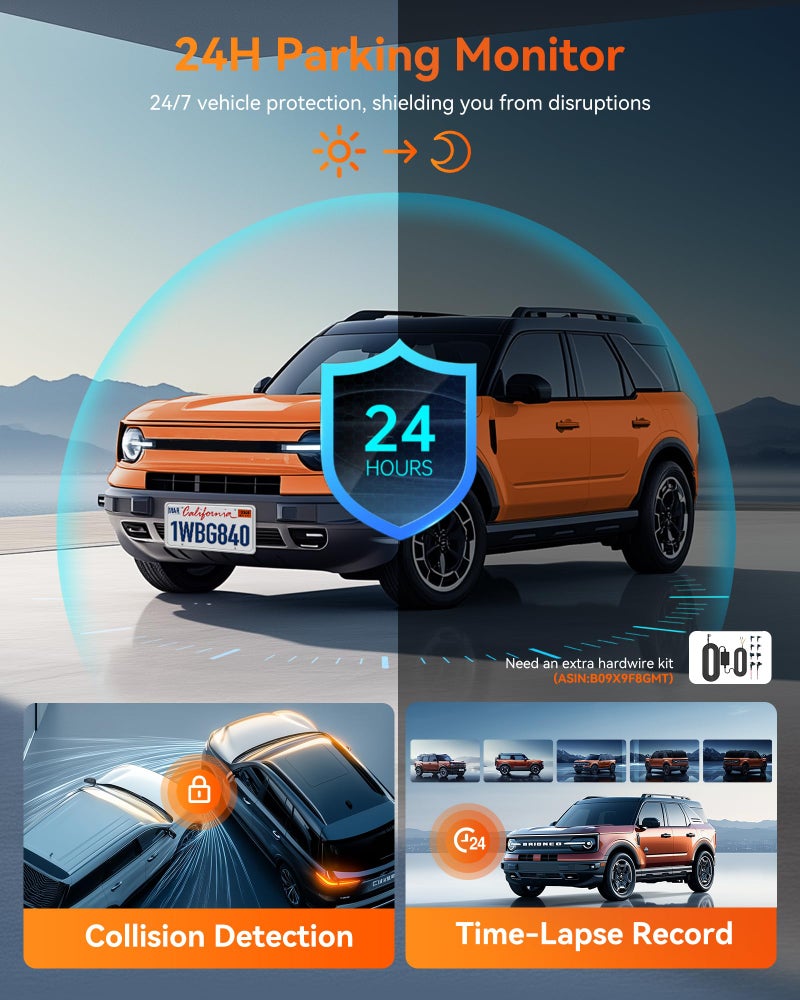 WOLFBOX كاميرا مرآة داش وولف بوكس G840H 12 بوصة مع ADAS و BSD، كاميرا مرآة خلفية أمامية وخلفية بدقة 2.5K، واي فاي 5.8GHz، تحكم صوتي، مراقبة وقوف، بطاقة 32GB مرفقة ونظام GPS، تسجيل متكرر - Image 5