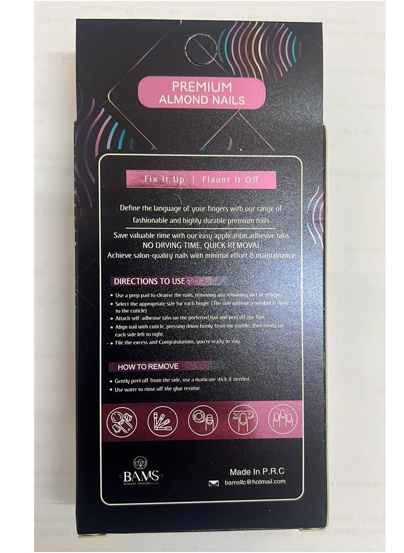 BAMS Pop Skin Culture BAMS Premium Almond Fake Nails in Red Shades, 12 Sizes & Easy Press-On  - Image 3