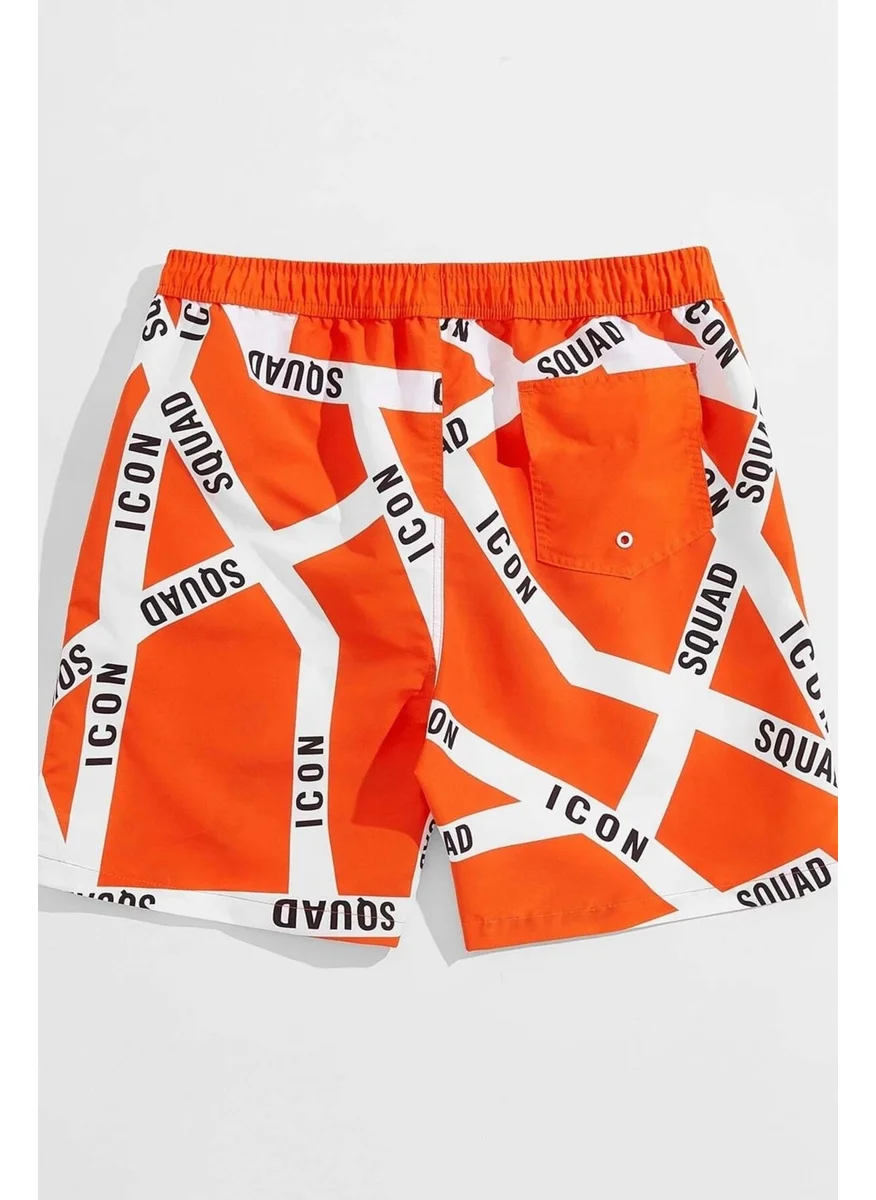 Angelsin Men's Basic Standard Size Printed Swimsuit with Pockets Swim Shorts