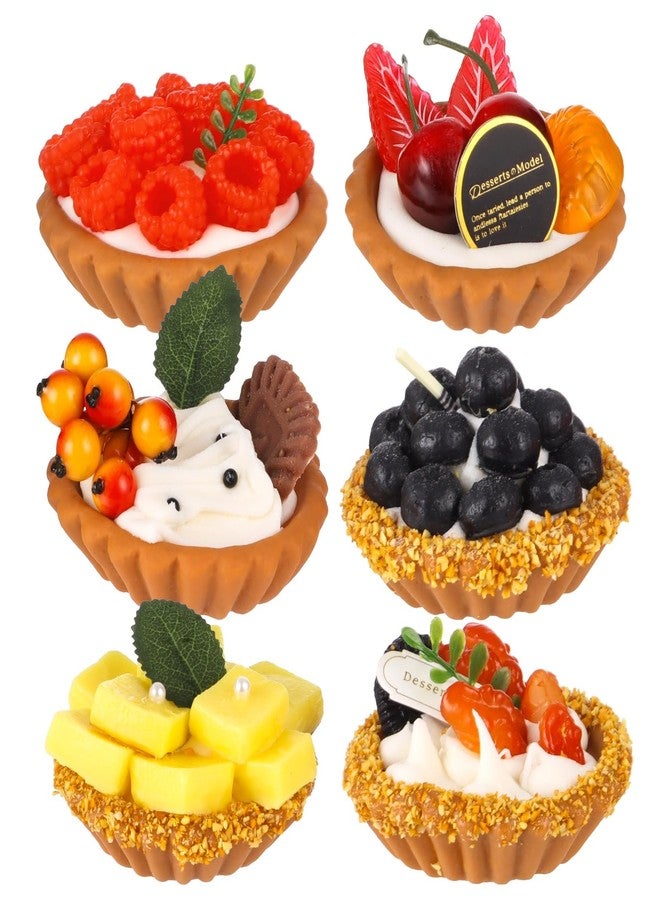 DORMIYA 6 Pcs Artificial Fruit Tart Models Set, Realistic Simulated Fake Cake Dessert, Long-Lasting Vivid Multicolor Pastry Display for Home Decor, Kitchen, Photography Props - Image 1