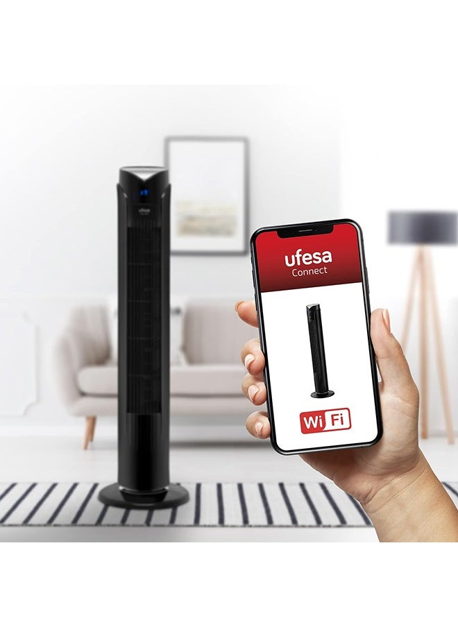 Ufesa Tower Fan With Wi-Fi Control and Remote, 12-hour Timer Function, Bladeless Powerful with 3 Speeds settings, Standing Oscillating Fan for Home, Bedroom & Office, 2 Year Warranty Black-TW1700  - Image 2