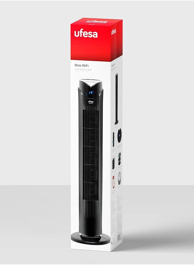 Ufesa Tower Fan With Wi-Fi Control and Remote, 12-hour Timer Function, Bladeless Powerful with 3 Speeds settings, Standing Oscillating Fan for Home, Bedroom & Office, 2 Year Warranty Black-TW1700  - Image 3