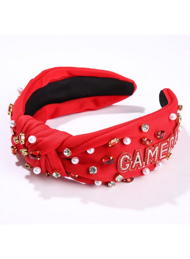 CEALXHENY Football Headband For Women Football Accessories Beaded Football Rhinestone Crystal Knotted Headband Jeweled Embellished Game Day Top Knot Headband Football Mom Hair Accessories (Cgame Day 1) - Image 2