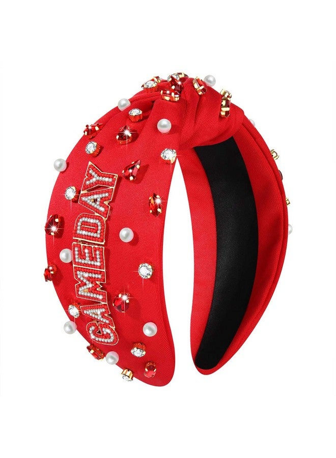 CEALXHENY Football Headband For Women Football Accessories Beaded Football Rhinestone Crystal Knotted Headband Jeweled Embellished Game Day Top Knot Headband Football Mom Hair Accessories (Cgame Day 1) - Image 1