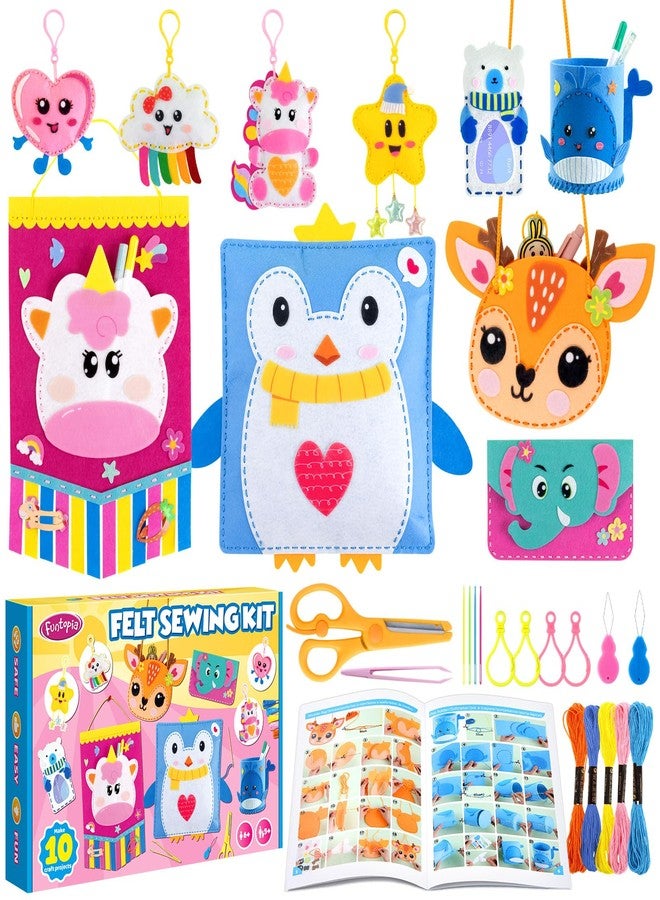 Funtopia Felt Sewing Crafts for Kids Ages 4-12, 10 Easy DIY Projects Kids Sewing Kit with Tutorial, Learn to Sew Plush Pillow Hanging Organizer Handbag, Beginner Sew Toys and Birthday Gift for Girls - Image 1