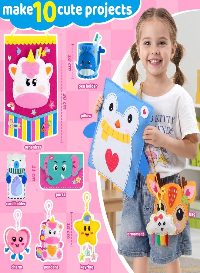 Funtopia Felt Sewing Crafts for Kids Ages 4-12, 10 Easy DIY Projects Kids Sewing Kit with Tutorial, Learn to Sew Plush Pillow Hanging Organizer Handbag, Beginner Sew Toys and Birthday Gift for Girls - Image 2