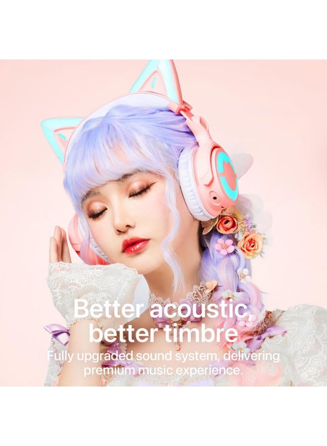YOWU Cat Ear Headphone 4, RGB Wireless & Wired Gaming Headset with Microphone for PC/PS4/PS5/XBOX/Switch -Noise Reduction, Customizable Lighting and Effect via APP(Pink) - Image 4