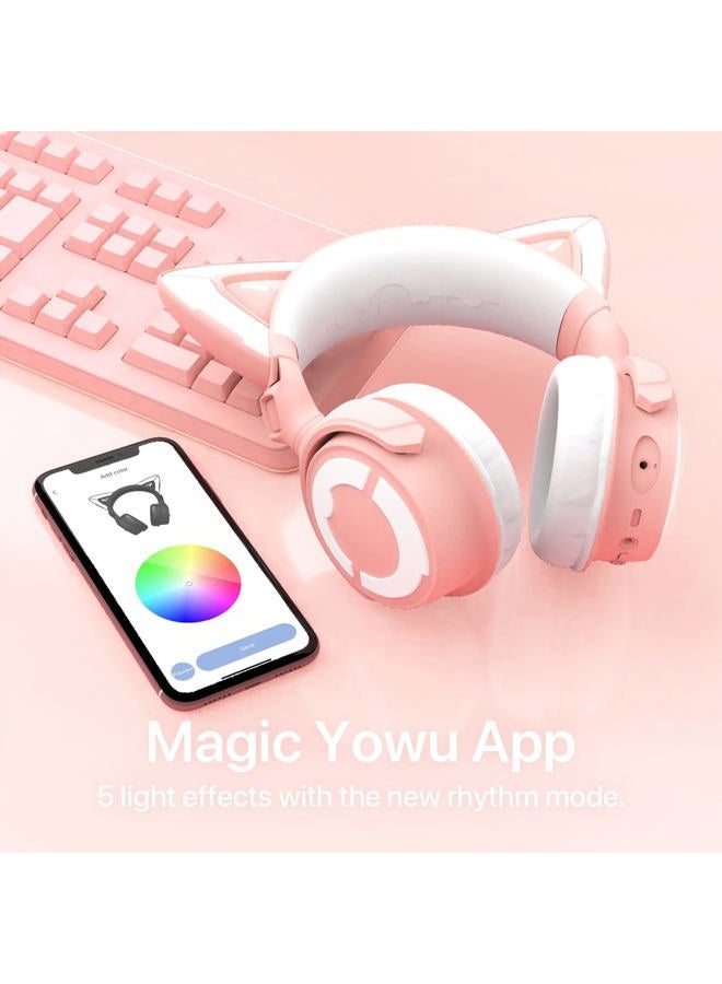 YOWU Cat Ear Headphone 4, RGB Wireless & Wired Gaming Headset with Microphone for PC/PS4/PS5/XBOX/Switch -Noise Reduction, Customizable Lighting and Effect via APP(Pink) - Image 5