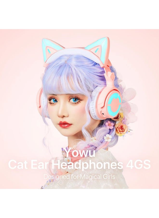 YOWU Cat Ear Headphone 4, RGB Wireless & Wired Gaming Headset with Microphone for PC/PS4/PS5/XBOX/Switch -Noise Reduction, Customizable Lighting and Effect via APP(Pink) - Image 2