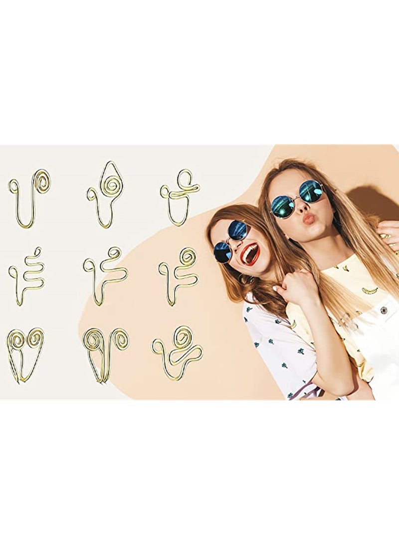 Trendy Non-Piercing Gold Nose Cuff Set 9pcs Stylish Clip-On Rings for Everyone Fashionable Fake Piercings - Image 1