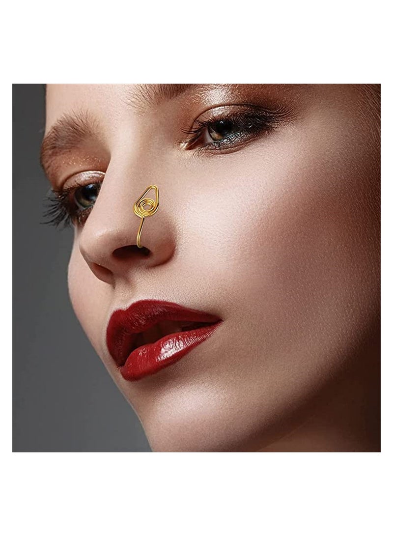 Trendy Non-Piercing Gold Nose Cuff Set 9pcs Stylish Clip-On Rings for Everyone Fashionable Fake Piercings - Image 4