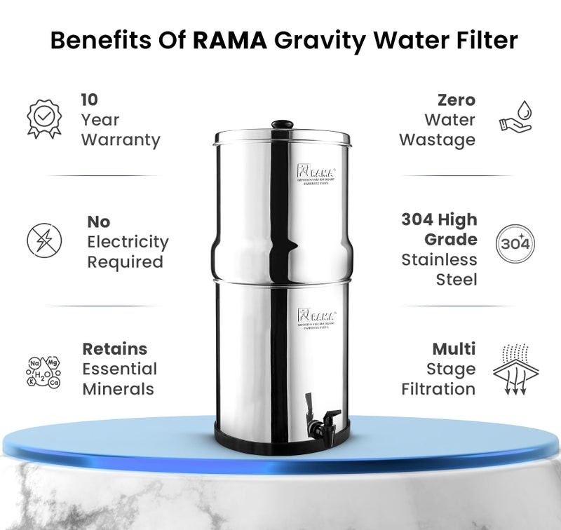 RAMA Gravity Water Filter | 17L Total Capacity (8L Storage) | 304 Stainless Steel Non Electric Water Purifier Filter for Home | Includes Spirit 7" Ceramic Candles & 10-Year Warranty - Image 5