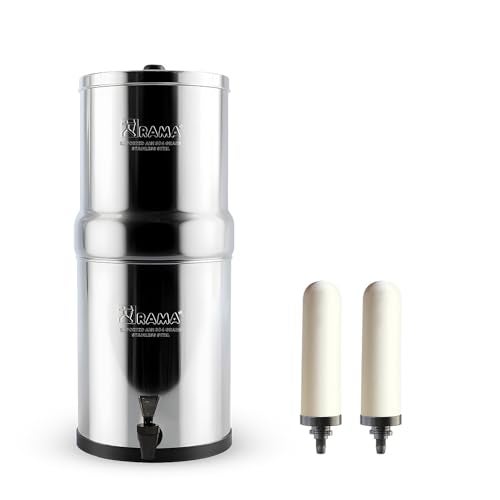 RAMA Gravity Water Filter | 17L Total Capacity (8L Storage) | 304 Stainless Steel Non Electric Water Purifier Filter for Home | Includes Spirit 7" Ceramic Candles & 10-Year Warranty - Image 1