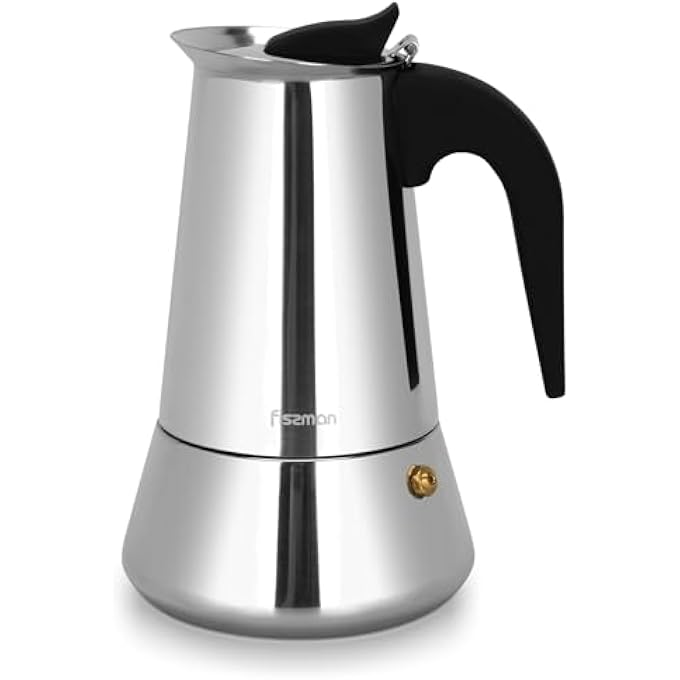 فيسمان ماكينة صنع قهوة موكا بوت سعة 300 مل، ماكينة صنع قهوة إسبريسو على الموقد لـ 6 أكواب، ماكينة صنع قهوة إسبريسو موكا على الموقد من الفولاذ المقاوم للصدأ، قاعدة حثية متوافقة مع جميع أسطح الطهي - Image 1