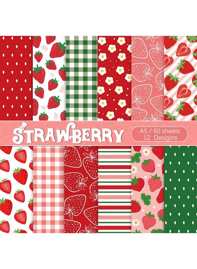 Whaline 60 Pcs Strawberry Scrapbook Paper Strawberry Flower Plaids Pattern Paper Sweet Red Pink Fruit Craft Double Sided A5 Paper For Home School Office Diy Card Making Scrapbook Photo Album Decor - Image 1