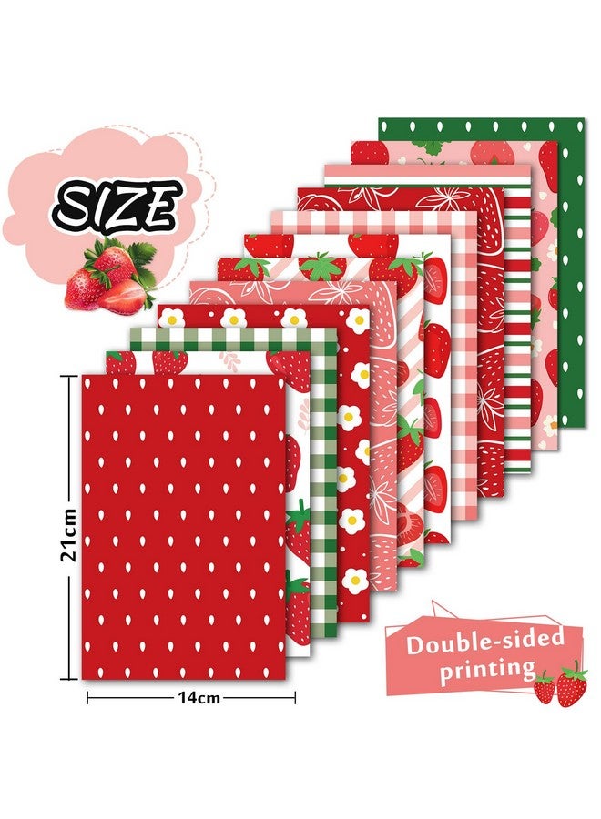 Whaline 60 Pcs Strawberry Scrapbook Paper Strawberry Flower Plaids Pattern Paper Sweet Red Pink Fruit Craft Double Sided A5 Paper For Home School Office Diy Card Making Scrapbook Photo Album Decor - Image 2