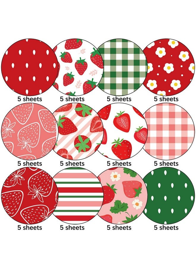 Whaline 60 Pcs Strawberry Scrapbook Paper Strawberry Flower Plaids Pattern Paper Sweet Red Pink Fruit Craft Double Sided A5 Paper For Home School Office Diy Card Making Scrapbook Photo Album Decor - Image 3