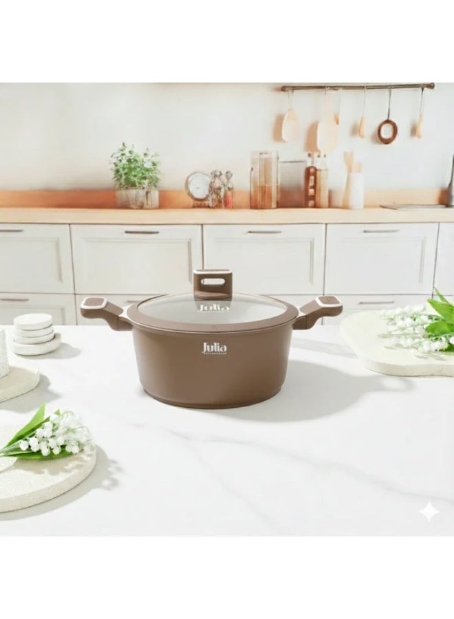 جوليا طاجن جوليا إيليت بروف 28 سم مع غطاء - بني - بيج جرانيت غير لاصق - مناسب للطهي بالحث - Image 1