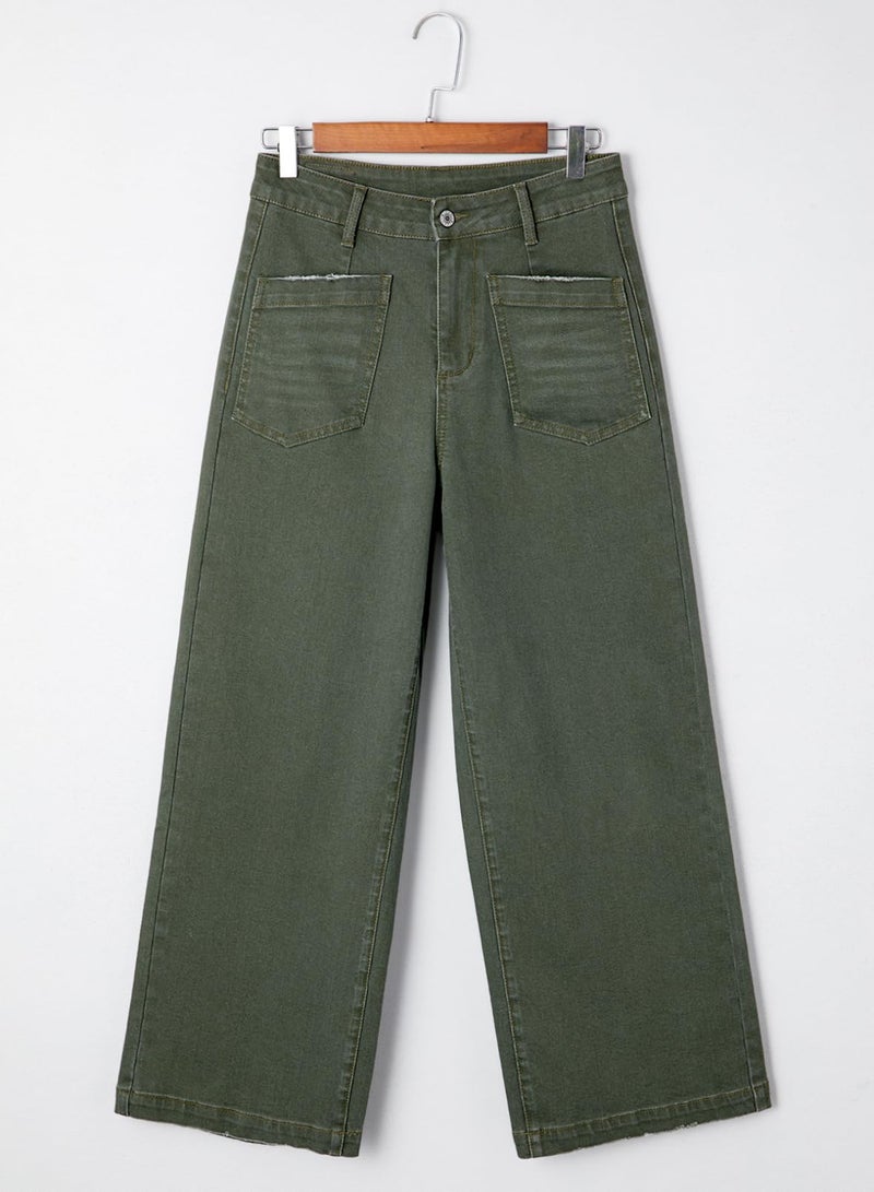Sidefeel Jeans for Women Trendy High Waisted Stretchy Straight Leg Jeans Loose Ankle Denim Pants Green Size 4 - Image 4