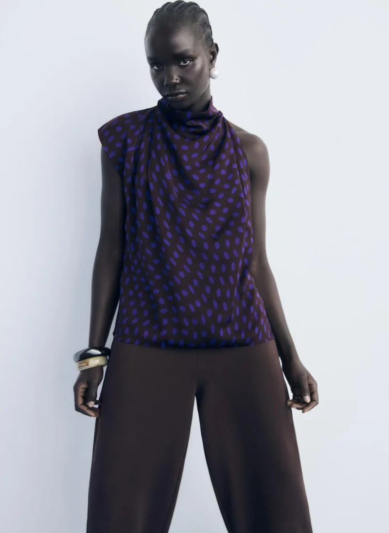 مانجو Polka-dot blouse with draped collar