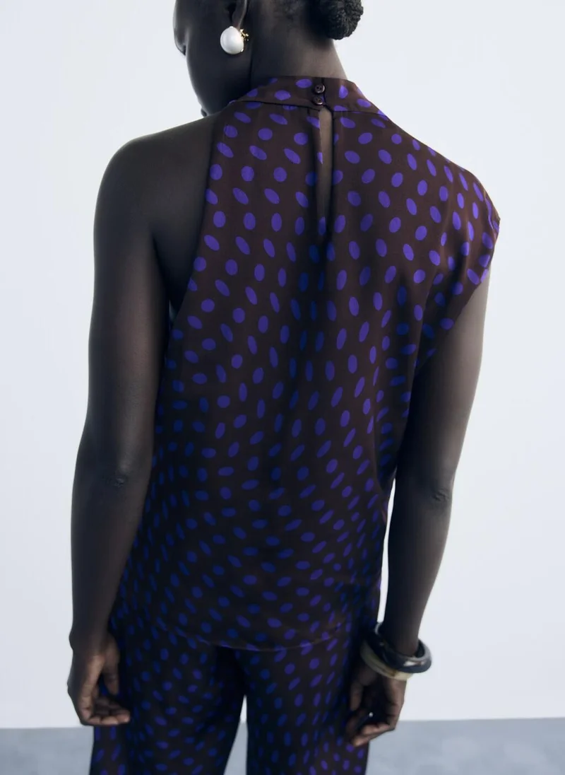 MANGO Polka-dot blouse with draped collar