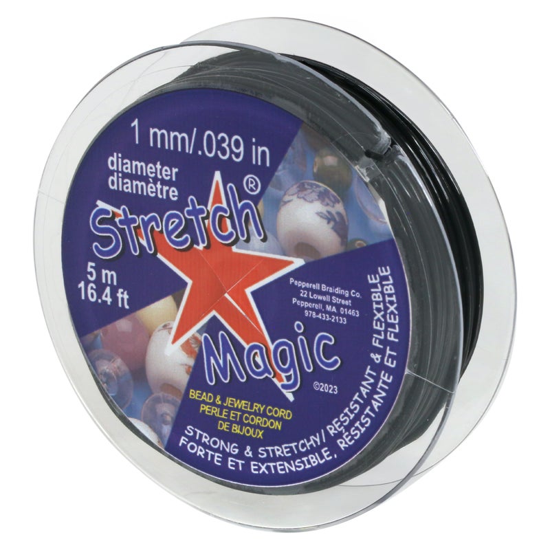 Stretch Magic Elastic Beading Cord Black Color 1mm in Diameter 5Meter 164 ft Easy to Knot Strong Stretchy String for Making Beaded Jewelry