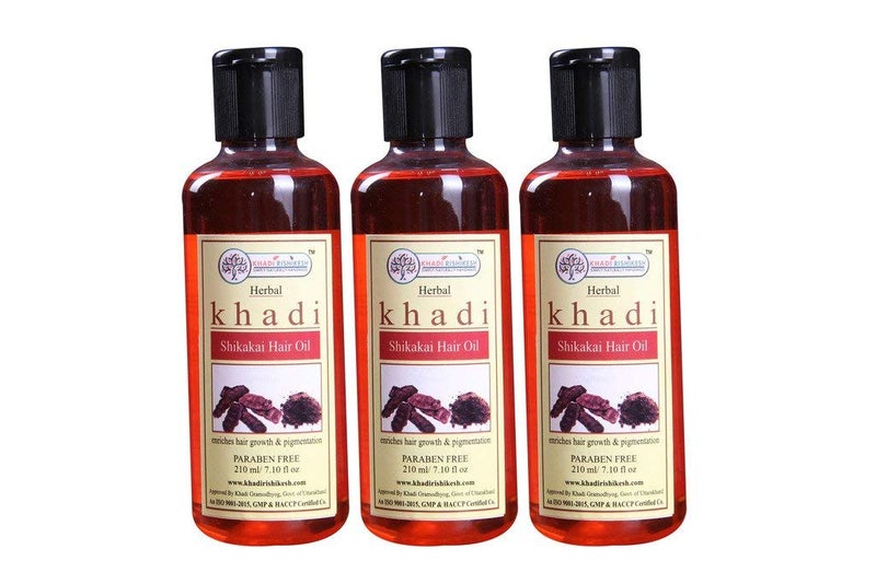KHADI RISHIKESH Herbal Shikakai Hair Oil Combo Set Pack Of - 210ml X 3 (630ml) - Image 1