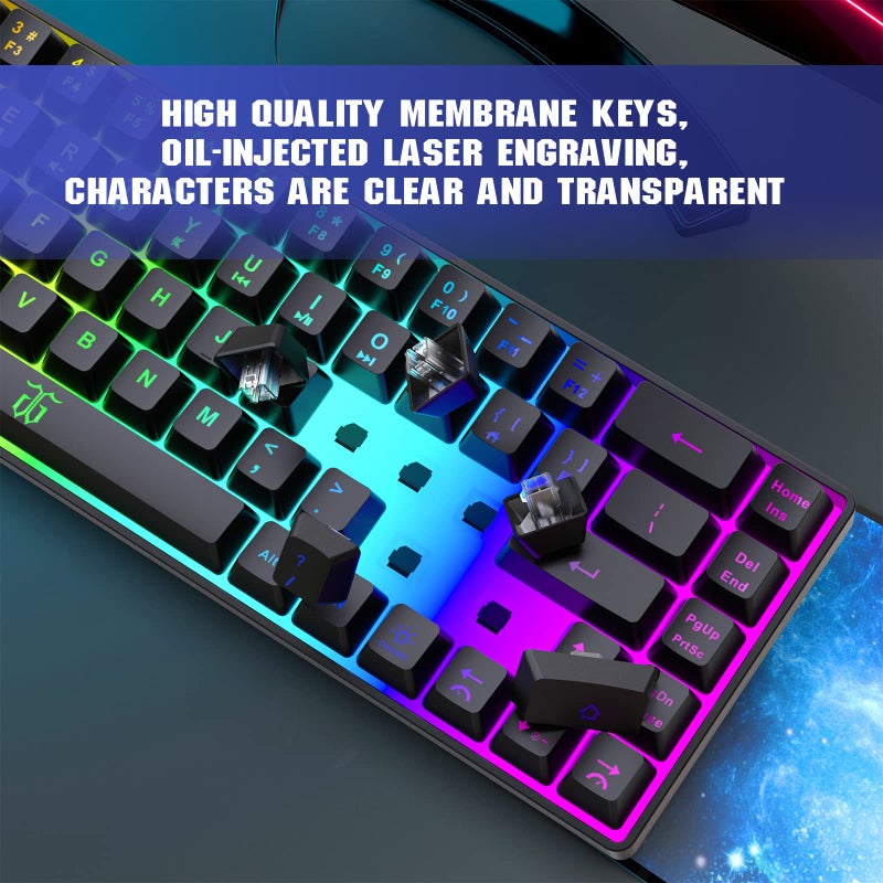 Snpurdiri 60% Gaming Keyboard, Rainbow Backlit Mini Membrane Keyboard for Windows PC Gamers(68 Keys, Black Rainbow) - Image 3