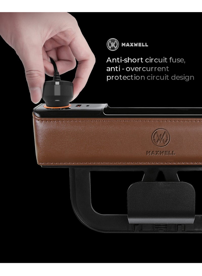 Maxwell Electronics Maxwell Car Charger  Organizer with USB-A Quick Charge Compatible with iPhone 16 Pro Max, Samsung S25 Ultra, Laptop, Tablet, etc. Secure Fit for Automobile, Durable Leather, Easy Organization (Brown) - Image 3