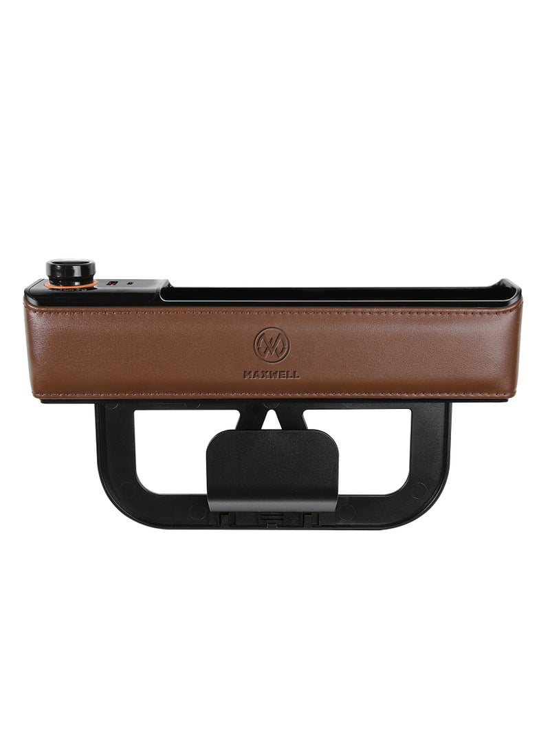 Maxwell Electronics Maxwell Car Charger  Organizer with USB-A Quick Charge Compatible with iPhone 16 Pro Max, Samsung S25 Ultra, Laptop, Tablet, etc. Secure Fit for Automobile, Durable Leather, Easy Organization (Brown) - Image 1