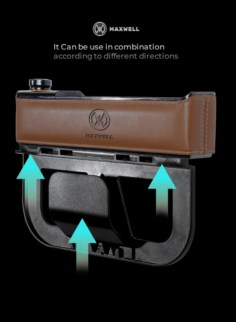 Maxwell Electronics Maxwell Car Charger  Organizer with USB-A Quick Charge Compatible with iPhone 16 Pro Max, Samsung S25 Ultra, Laptop, Tablet, etc. Secure Fit for Automobile, Durable Leather, Easy Organization (Brown) - Image 5