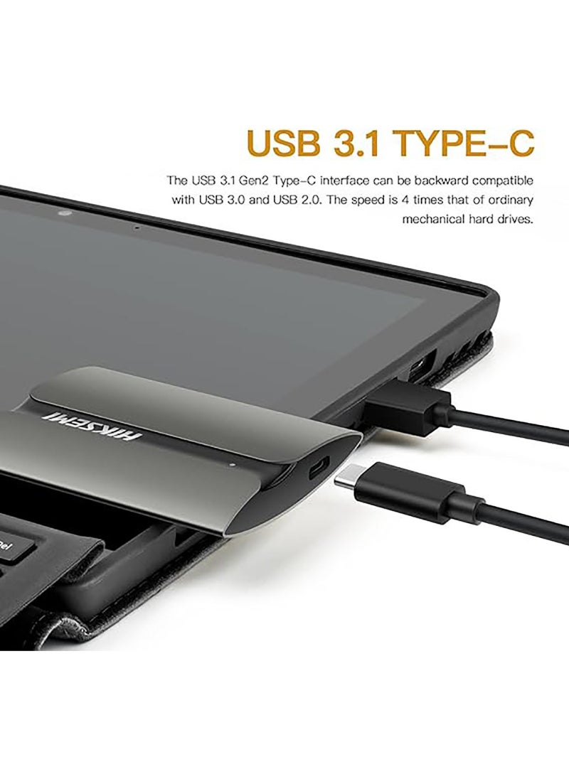 HIKSEMI - Portable External SSD 512GB, Up to 560MB/s Read Speeds, USB 3.1/Type C, Ultra Slim External SSD for Android, Mac, PC, Latop, Tablet (Grey) – T300S - Image 1