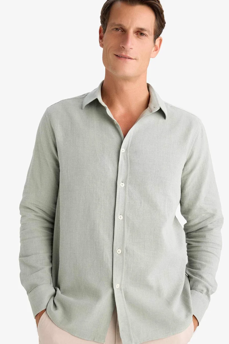 ديفاكتو Regular Fit Polo Collar Long Sleeve Shirt