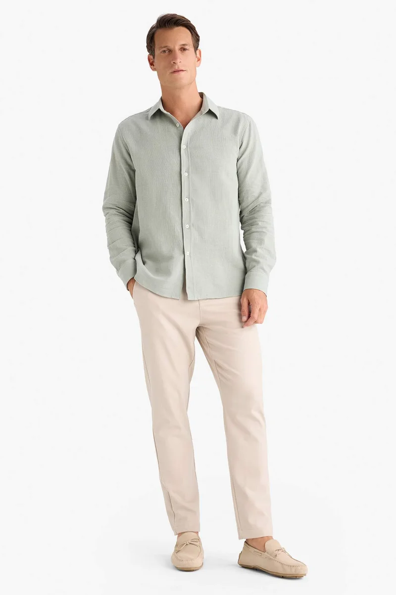 ديفاكتو Regular Fit Polo Collar Long Sleeve Shirt