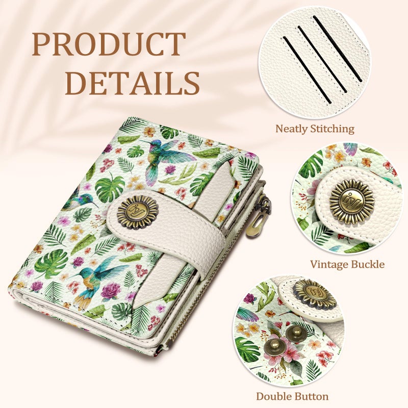 Icycay Hummingbird Small Wallet Women RFID Blocking Bifold, Cute Credit Card Holder, Zipper Coin Pocket, PU Leather, Compact, Travel, 4 ID Window, 14 Card Slots, Cash Purse, Ladies Woman Female Girls - Image 5