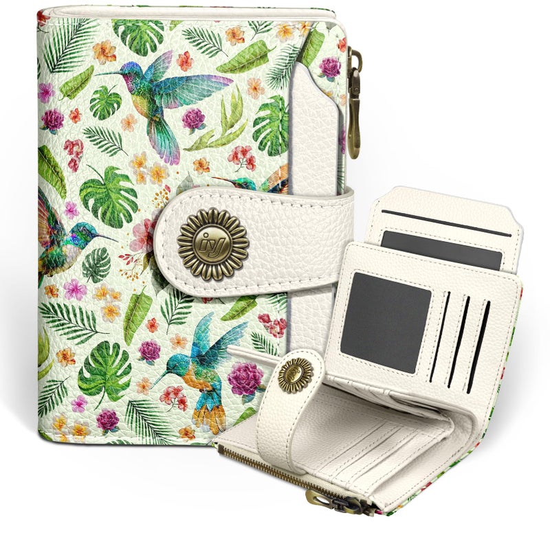 Icycay Hummingbird Small Wallet Women RFID Blocking Bifold, Cute Credit Card Holder, Zipper Coin Pocket, PU Leather, Compact, Travel, 4 ID Window, 14 Card Slots, Cash Purse, Ladies Woman Female Girls - Image 1