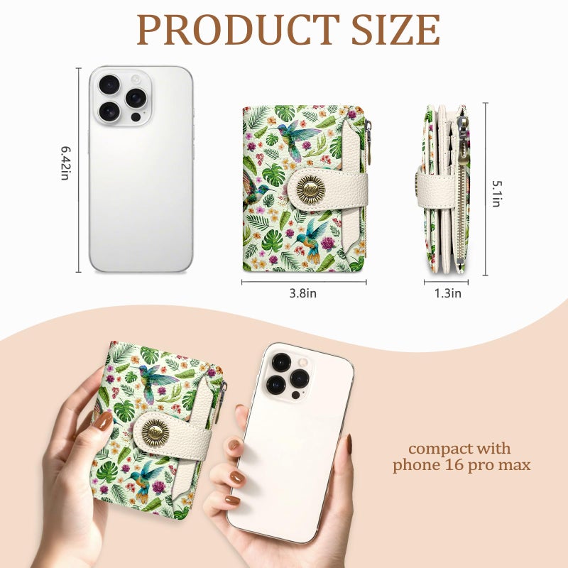 Icycay Hummingbird Small Wallet Women RFID Blocking Bifold, Cute Credit Card Holder, Zipper Coin Pocket, PU Leather, Compact, Travel, 4 ID Window, 14 Card Slots, Cash Purse, Ladies Woman Female Girls - Image 4