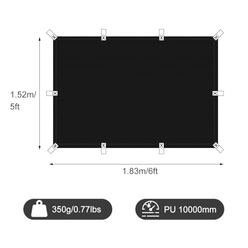 Honsaifau Black Waterproof Tarp Cover for Outdoor: Multi-Purpose Oxford Tarpaulin with Reinforced Webbing Loops for Camping Boat Pool Roof Tent - Durable and Tear Resistant (5ftx6ft) - Image 3