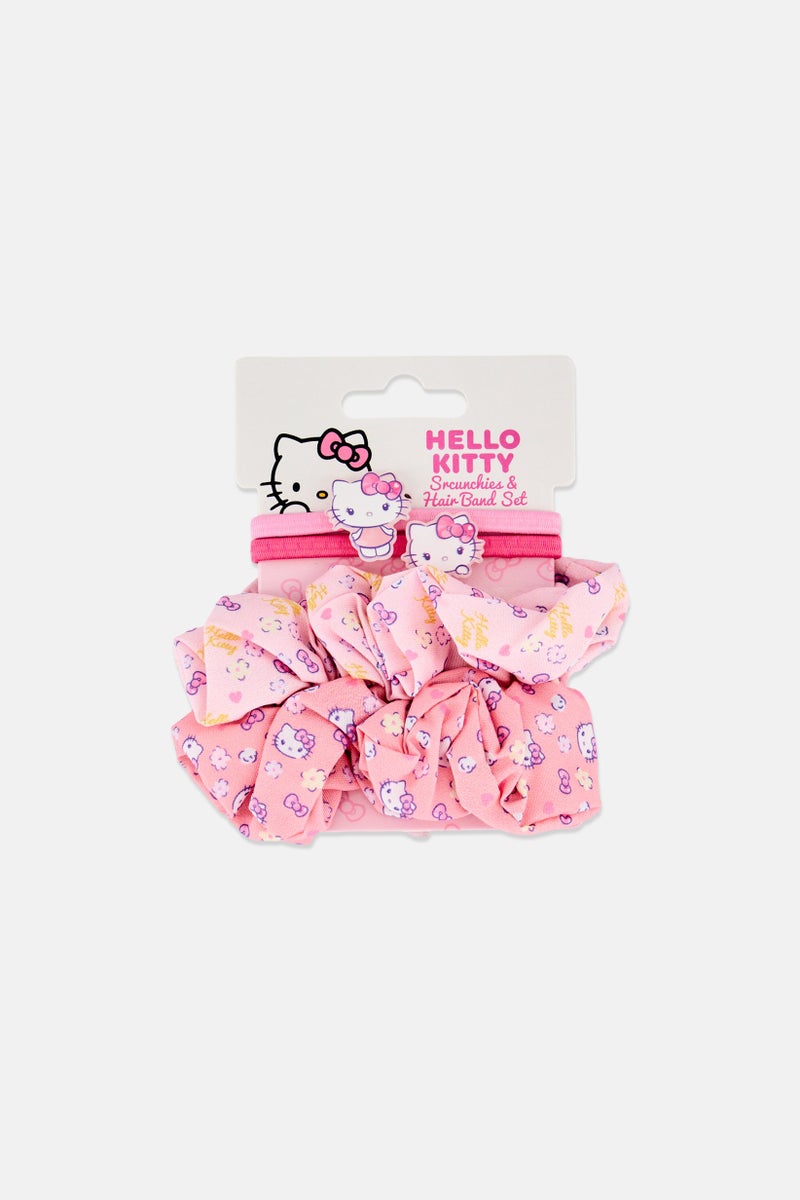 Sanrio مجموعة رباطات شعر وطرحة هالو كيتي للبنات 4 قطع، متعددة الألوان - Image 1