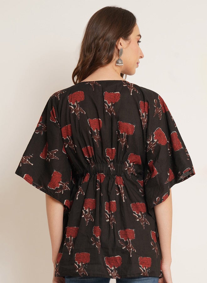 COTLAND FASHION Floral Printed V-Neck Kimono Sleeves Pure Cotton Kaftan Longline Top - Image 5