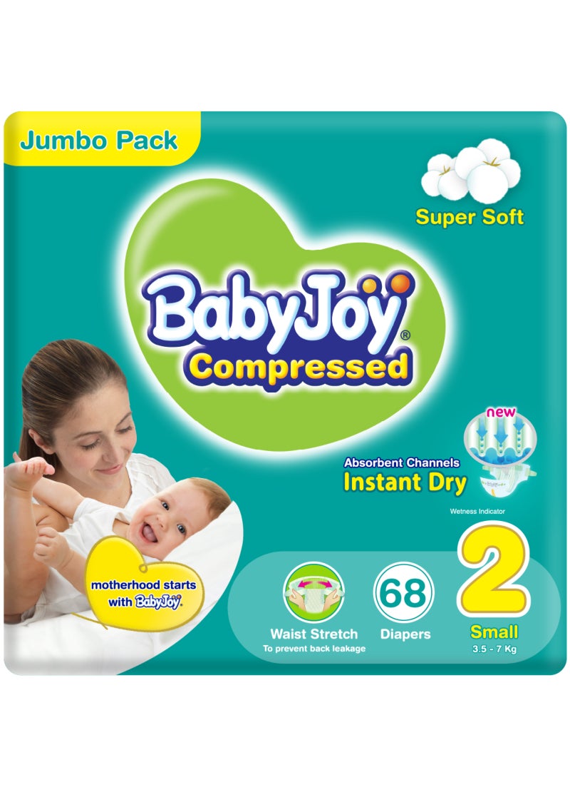 BabyJoy 2X Compressed Diamond Pad Diaper, Size 2, Small, 3.5-7 Kg, Jumbo Pack, 68 Diapers - Image 1