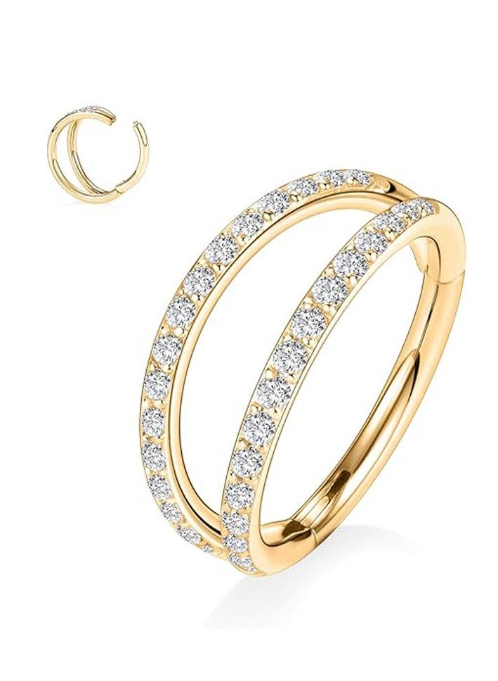 إينوشا خاتم أنف التيتانيوم الذهبي للنساء \| مرصع بماس ابروسكي \| دائري مضاد للحساسية \| هدايا فاخرة - Image 3