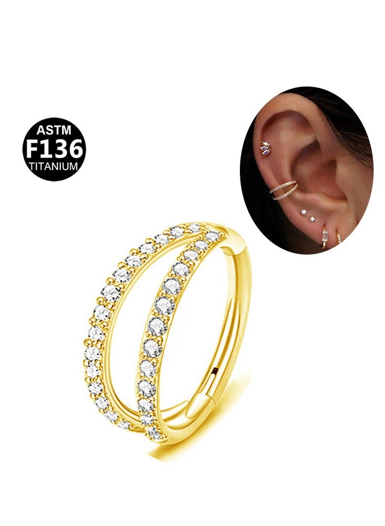 إينوشا خاتم أنف التيتانيوم الذهبي للنساء \| مرصع بماس ابروسكي \| دائري مضاد للحساسية \| هدايا فاخرة - Image 1