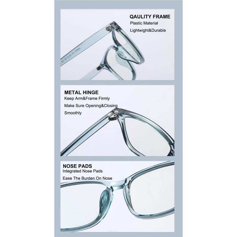 Dervin Blue Light Blocking Glasses Gaming Filter Transparent Square Eyeglasses for Eye Protection Men Women, Computer/Tablet/Laptop/Mobile/TV, Anti-blue & Anti eyestrain - Image 4