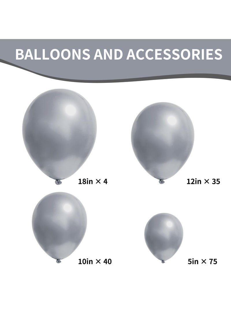 154pcs Silver Balloons Different Sizes 18 12 10 5 Inches for Garland Arch, Chrome Metallic Silver Balloons for Birthday Baby Shower Graduation Wedding Anniversary Party Decorations - Image 2